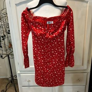Tiger Mist Red Floral pattern off the shoulder mini dress